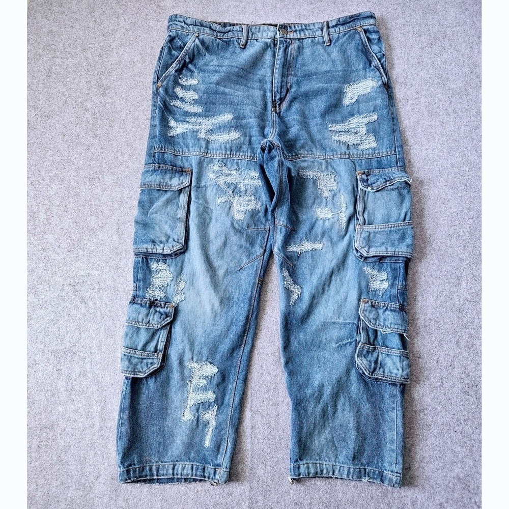 Jordan Craig Brian Legacy Edition Distressed Cargo Jeans Mens Blue Size 40x32